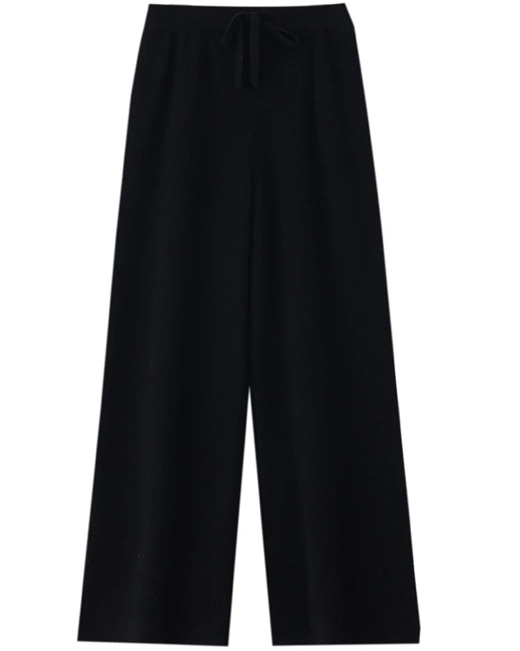 Wool Casual Drawstring Stretch Wide-Leg Pants