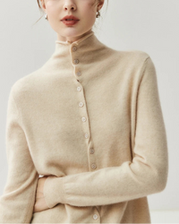 Cashmere Reversible Turtleneck Cardigan Sweater