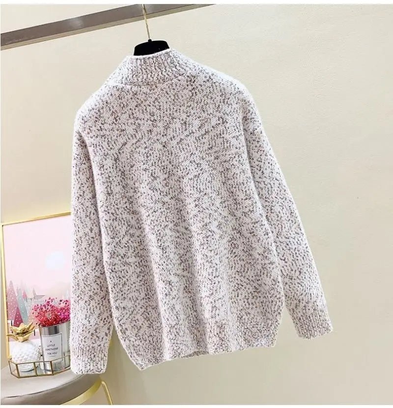 Elk printed Mink Velvet Mock Neck Sweater