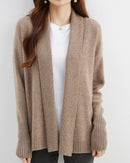 Merino Wool Solid Scarf Collar Loose Knit Cardigan