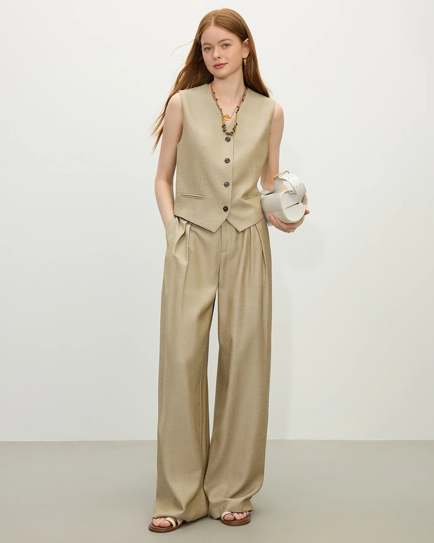 Tailored Linen Blend V-Neck Vest