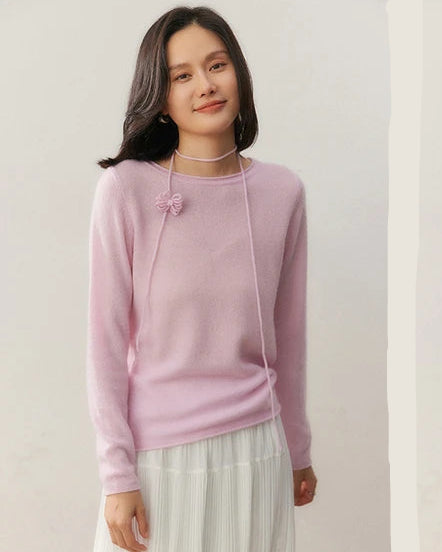 Cashmere Rolled-Up Round Neck Loose Sweater