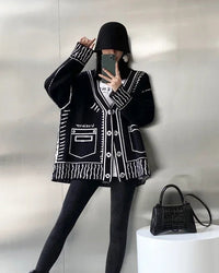 Graphic Wool Blend V-Neck Cardigan