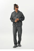 Zipper Washed Distressed Oversized Cotton Hoodies