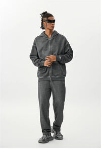 Zipper Washed Distressed Oversized Cotton Hoodies
