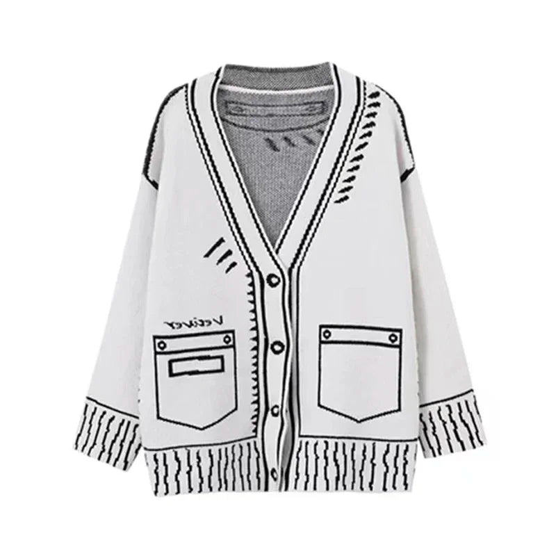 Graphic Wool Blend V-Neck Cardigan