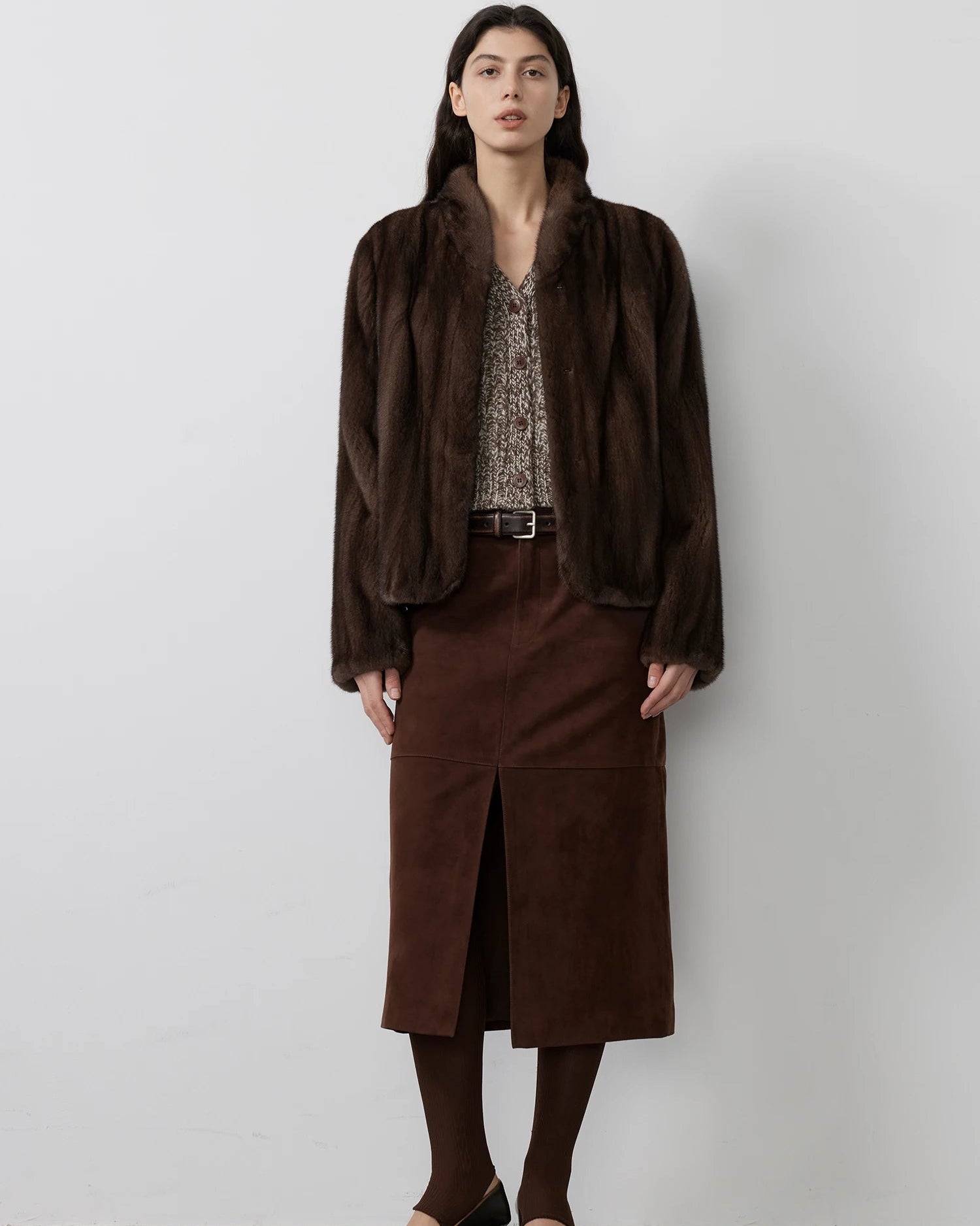 Faux Mink Fur Solid Stand Collar Pocket Short Coat