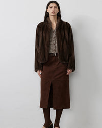 Faux Mink Fur Solid Stand Collar Pocket Short Coat