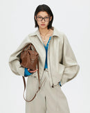 Loose-Fit Zip-Up PU Leather Short Jacket