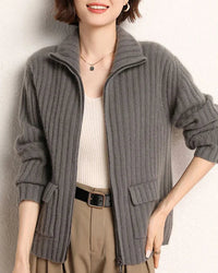 Cashmere Mock-Neck Zip Cardigan