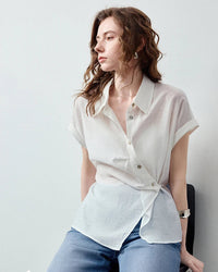 Lyocell Blend Asymmetric Waist-Cinched Shirt