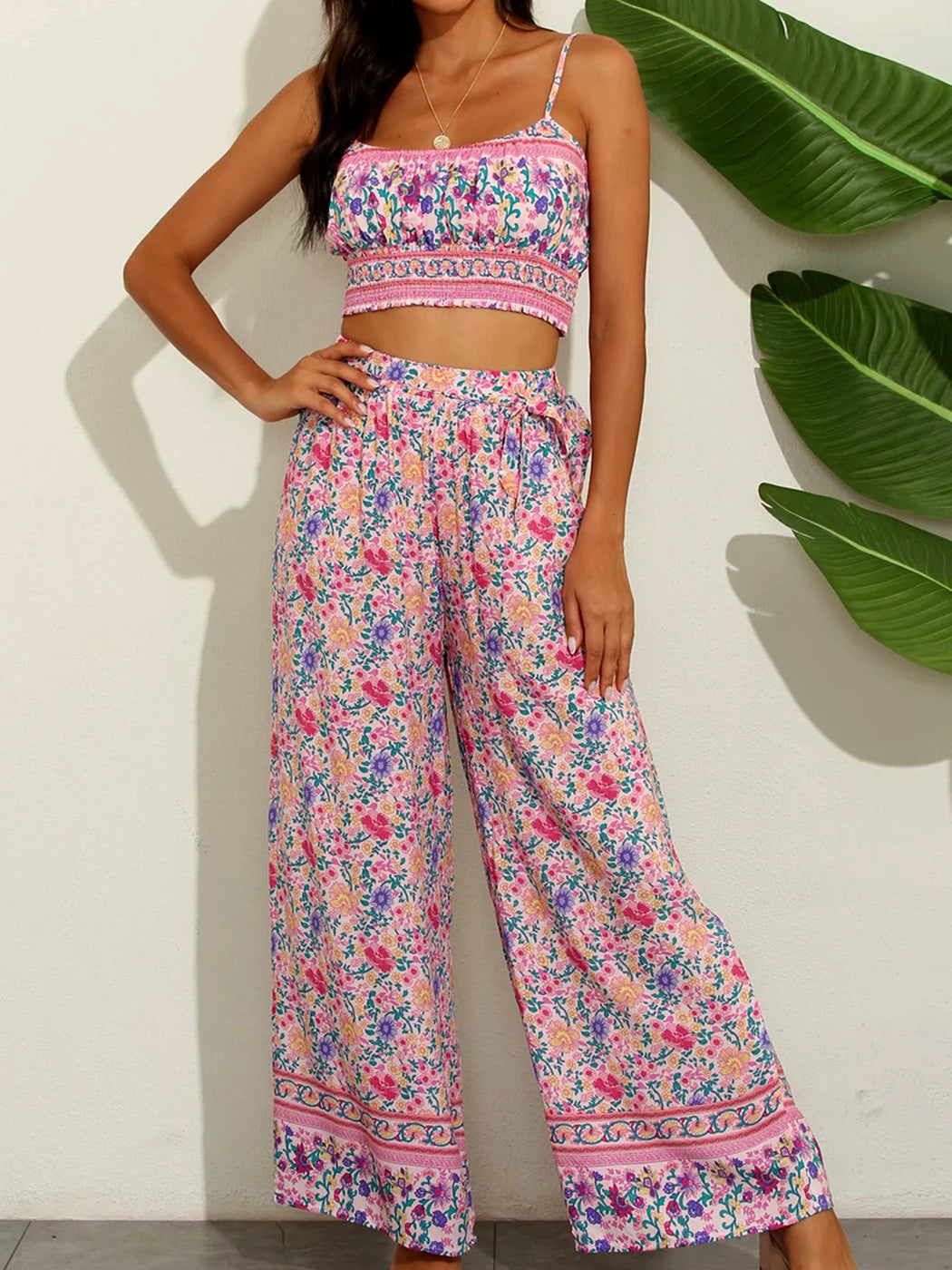 Boho Pattern Camisole & Wide Leg Pants Set