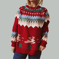 Loose Geometric Elk Jacquard Sweater