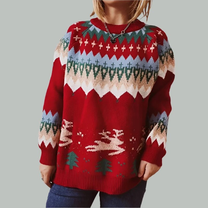 Loose Geometric Elk Jacquard Sweater