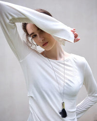 Crew Neck Long-Sleeved Irregular Slit T-Shirt