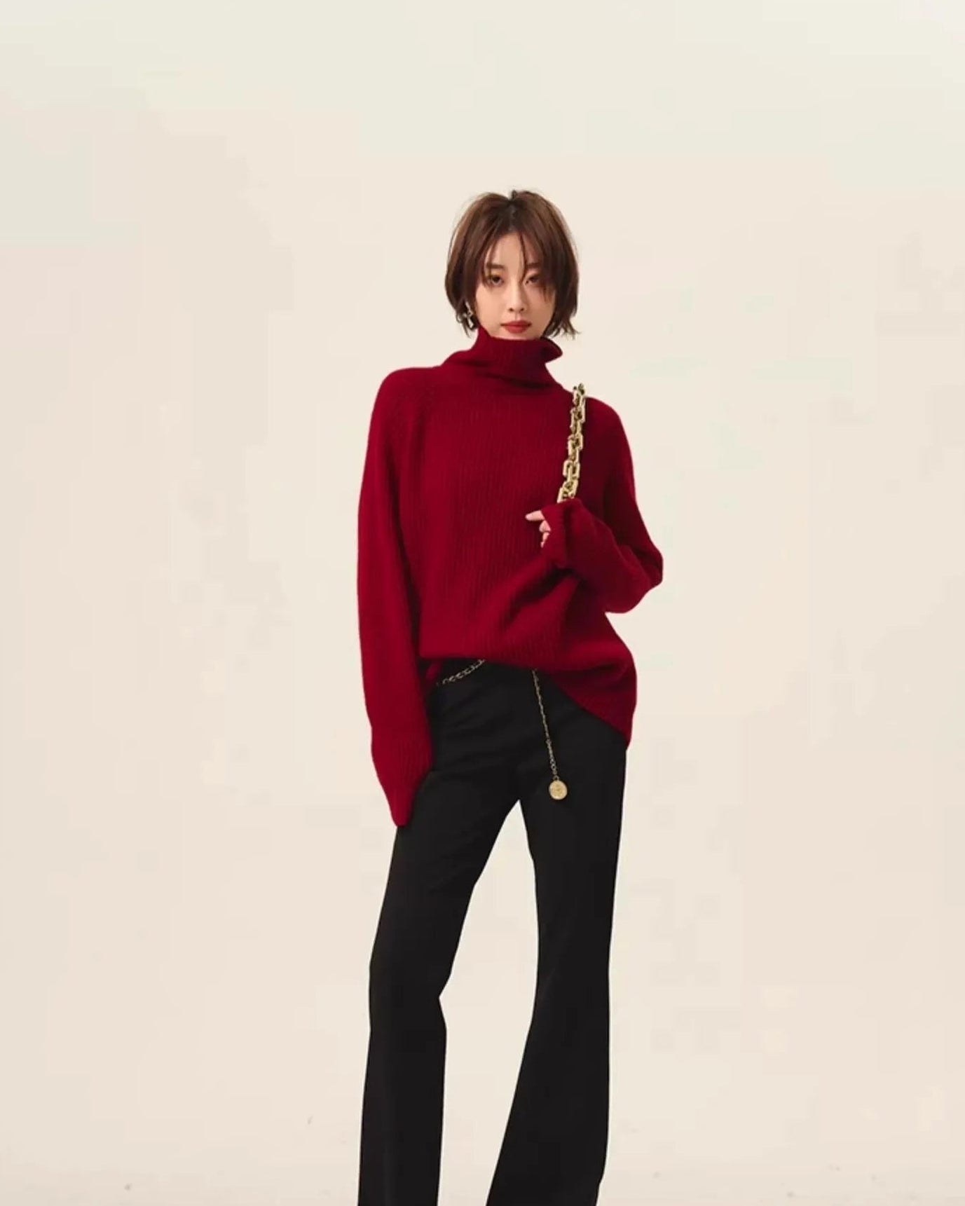 High-Neck Cashmere Loose Retro Sweater