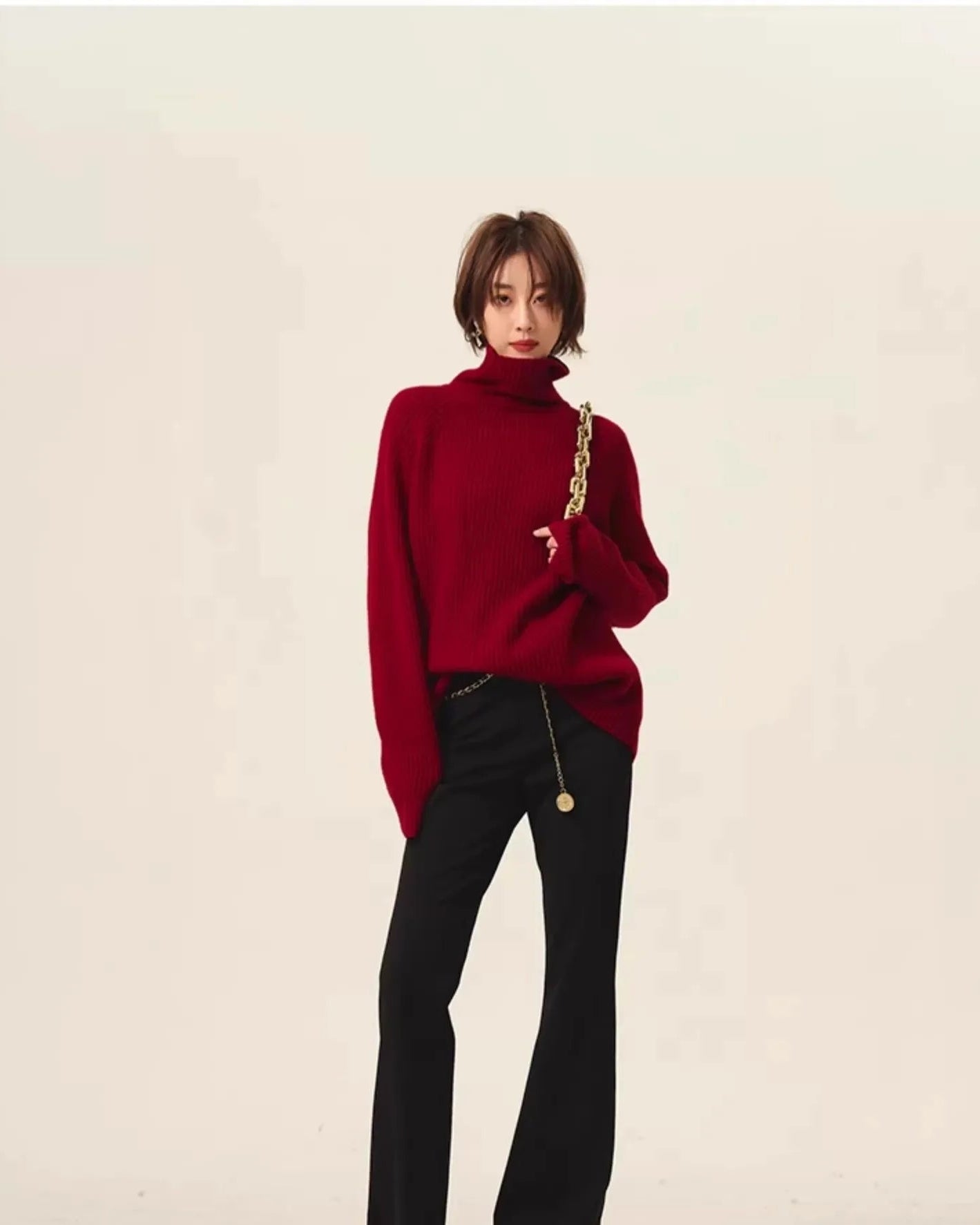 High-Neck Cashmere Loose Retro Sweater