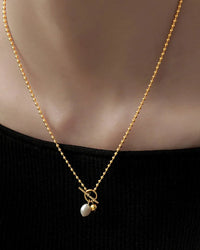 Gold Stainless Steel Pearl Beaded OT Clasp Long Necklace