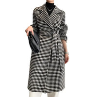 Plaid Vintage Long Sleeve Lace Up Coat