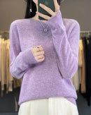 Merino Wool Seamless Half-High Collar Solid Knit Pullover
