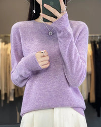 Merino Wool Seamless Half-High Collar Solid Knit Pullover