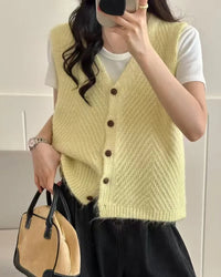 V-Neck Button Knit Sweater Vest