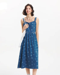 New Full-Print Refreshing Denim Maxi Dress