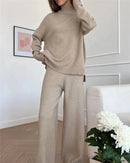 Half-Turtleneck Knit Sweater & High Waist Wide-Leg Trouser 2-Piece Set