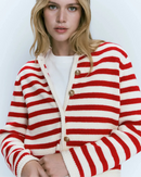 New Slim-Fit Button-Down Classic Striped Cardigan