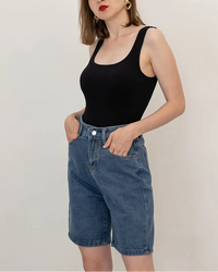 Vintage Straight Leg Denim Bermuda Shorts
