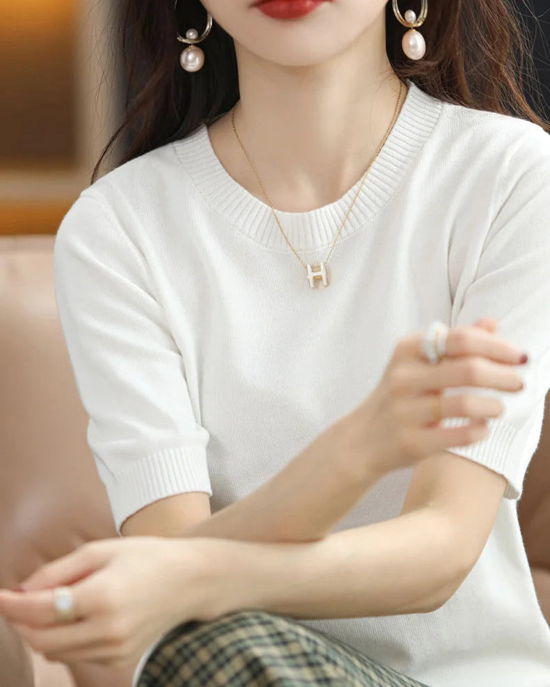 Knitted Crew-Neck Short-Sleeve T-Shirt