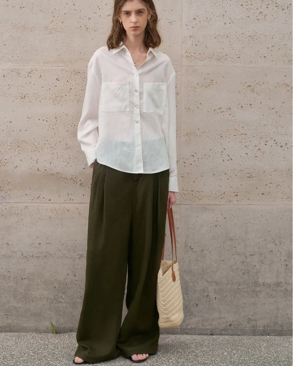 Casual Linen High-Waisted Loose Wide-Leg Pants