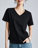 Knitted Mercerized Cotton V-Neck T-Shirt