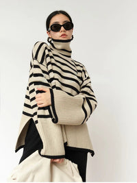 Striped Turtleneck Loose Pullover