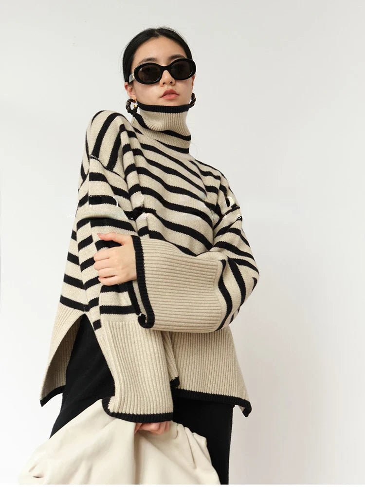 Striped Turtleneck Loose Pullover