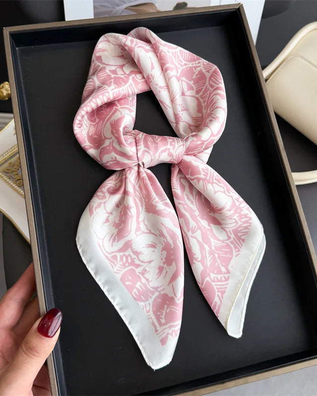 Floral Print Satin Square Scarf