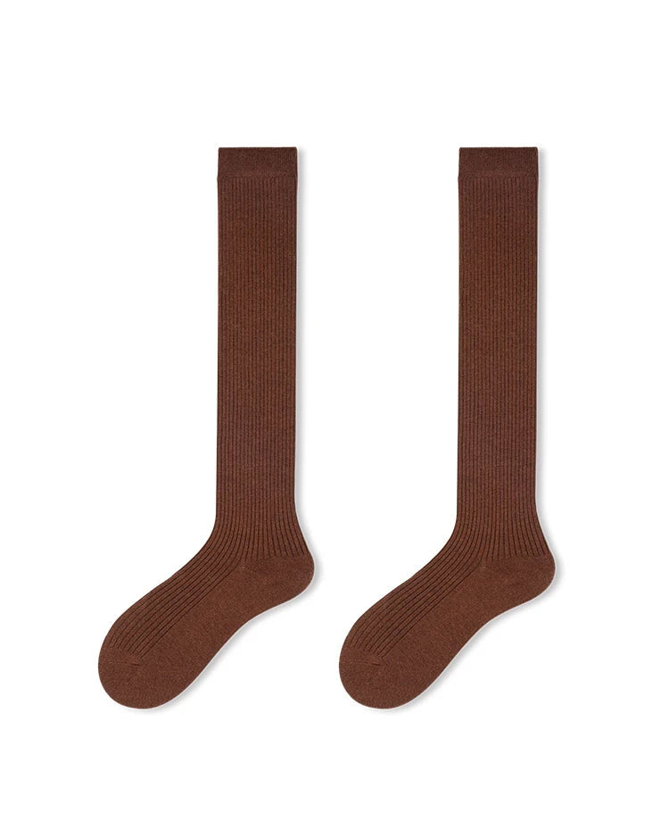 Wool Blend Ribbed Knee-High Socks