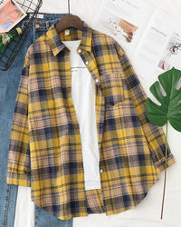 Plaid Lapel Single-Breasted Loose Shirt