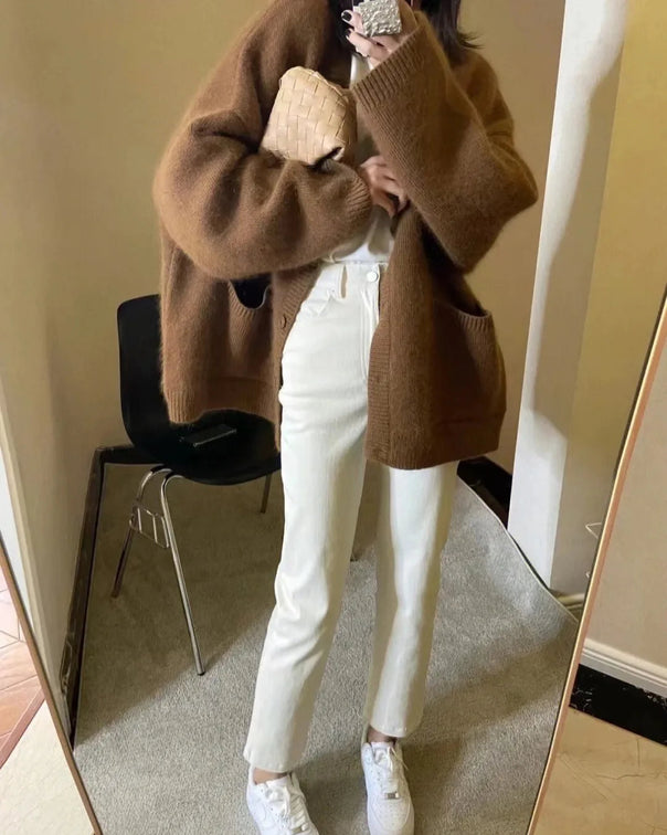 Mid-Length Wool V-Neck Cardigan