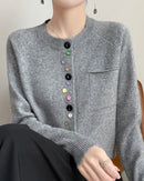 Merino Wool Crew Neck Button Cardigan