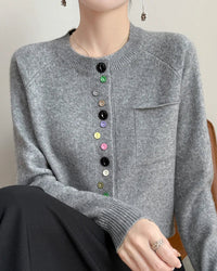 Merino Wool Crew Neck Button Cardigan