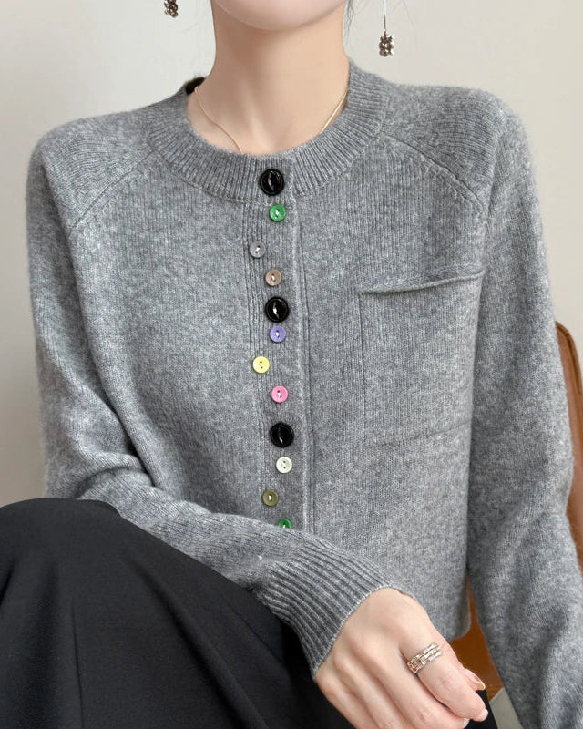 Merino Wool Crew Neck Button Cardigan