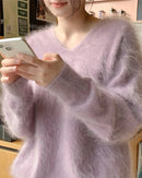 Cashmere Fluffy V-Neck Pullover
