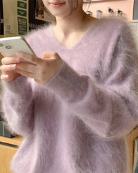 Cashmere Fluffy V-Neck Pullover