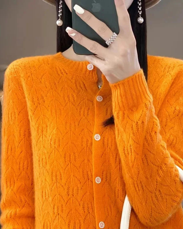 Thick Button-Front Merino Wool Cardigan