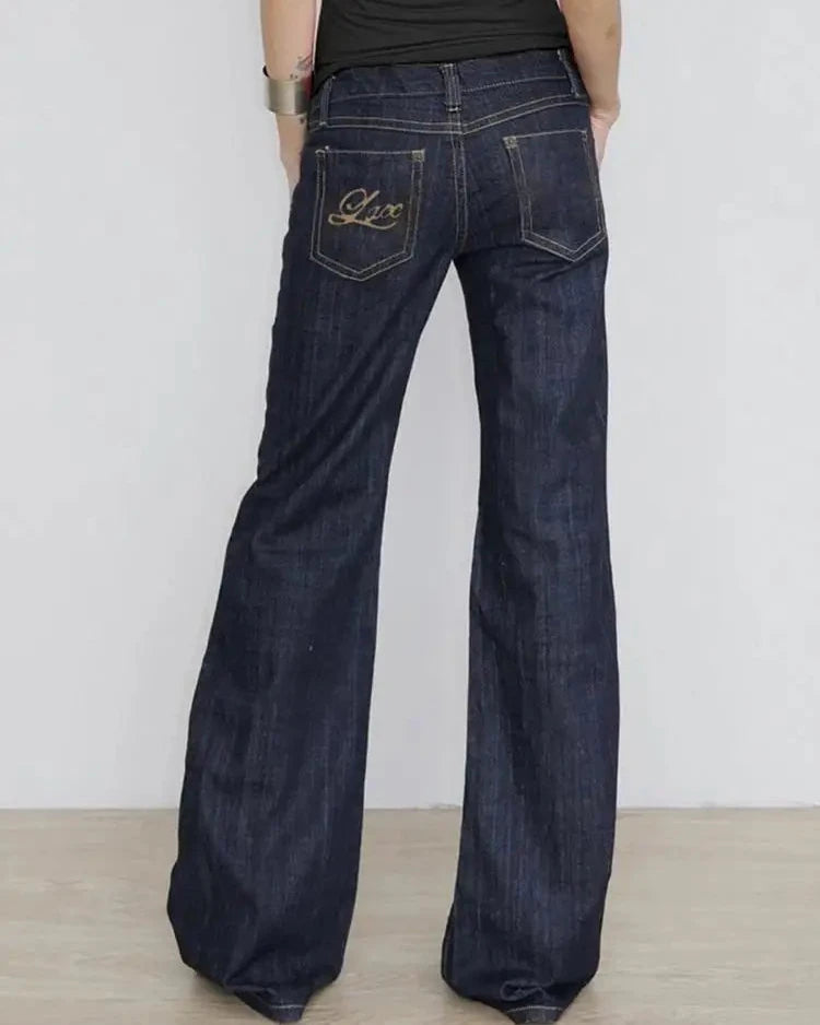Low-Rise Embroidered Flared Jeans