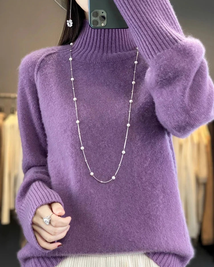 Raglan Merino Wool Mock Neck Sweater