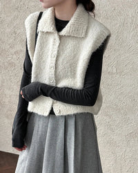 Turn Down Collar Knit Sleeveless Vest