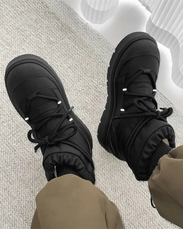 Fur-Lined Lace-Up Snow Boots