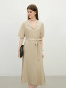 Linen Temperament Lapel Piece Lace Dress